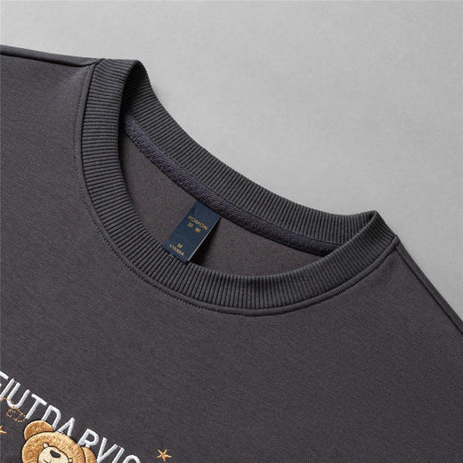 【桑蚕丝混纺】罗蒙春秋男装胸花绣花卫衣男士休闲百搭卫衣长袖圆领T恤上衣男 商品图5