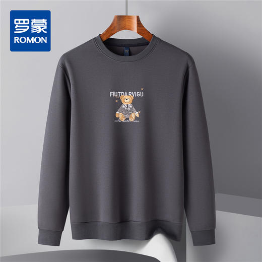 【桑蚕丝混纺】罗蒙春秋男装胸花绣花卫衣男士休闲百搭卫衣长袖圆领T恤上衣男 商品图0