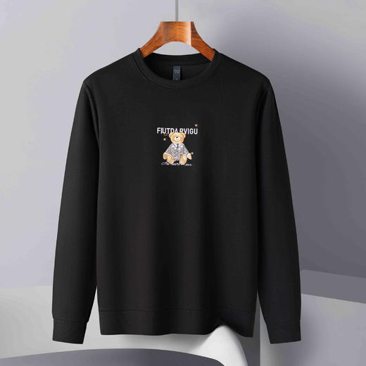 【桑蚕丝混纺】罗蒙春秋男装胸花绣花卫衣男士休闲百搭卫衣长袖圆领T恤上衣男 商品图1