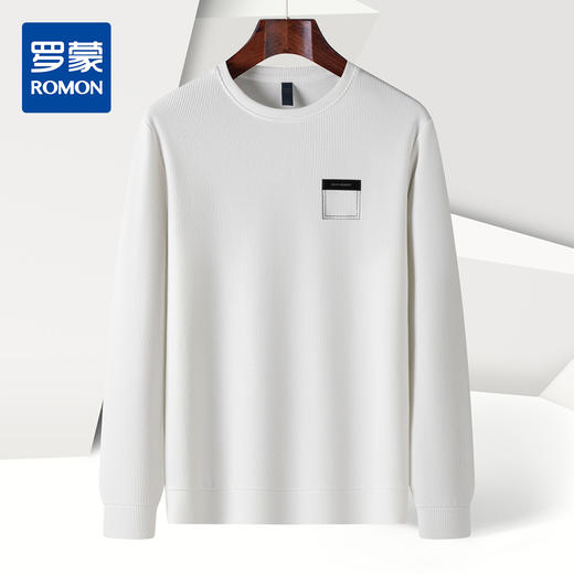 【竖坑条纹 多色任选】罗蒙春秋男士绣花胸标卫衣男时尚休闲百搭卫衣圆领长袖T恤上衣男 商品图3