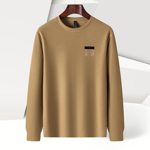 【竖坑条纹 多色任选】罗蒙春秋男士绣花胸标卫衣男时尚休闲百搭卫衣圆领长袖T恤上衣男 商品图1