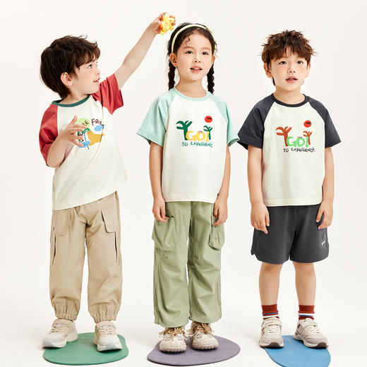 迷你巴拉男童女童短袖T恤夏季联名撞色纯棉宝宝儿童短袖T恤 商品图3