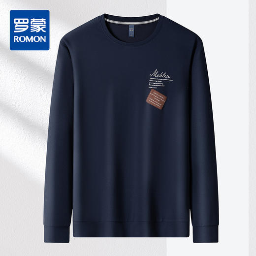 【肌理提花】罗蒙春季男装卫衣贴布字母印花卫衣男士舒适休闲百搭圆领长袖t恤男 商品图0