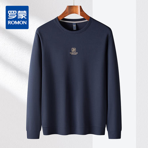 【肌理提花】罗蒙春秋男装时尚卫衣男士撞色绣花卫衣休闲百搭圆领长袖T恤男 商品图0