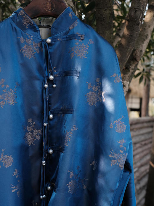 盛唐牡丹 |孔雀蓝双面穿菊花纹提花真丝外套 商品图6