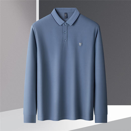【高周波胸标】罗蒙春秋男士仿丝光polo衫男长袖t恤男商务男士polo衫 商品图5