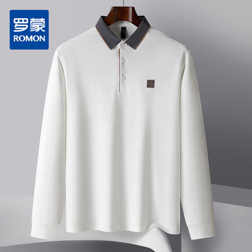 【双面含桑蚕丝】罗蒙男士绣花polo衫男长袖t恤男春秋男士polo衫 商品图0