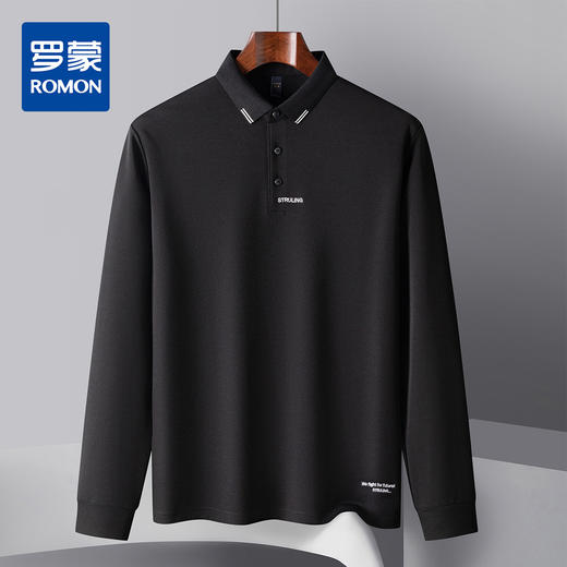 【双面含桑蚕丝】罗蒙春秋男士绣花polo衫男长袖t恤男polo衫男 商品图3