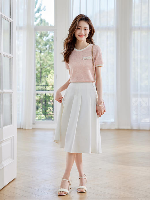 【专属特价】熙世界通勤小香风短袖T恤2025秋夏新款宽松设计感撞色圆领上衣 商品图4