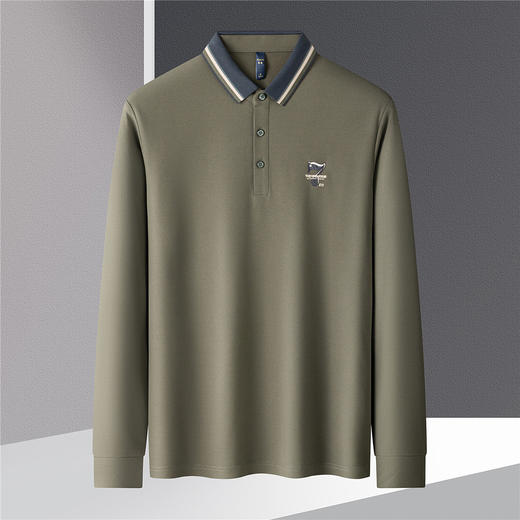 【绣花胸标】罗蒙春秋男士仿丝光polo衫男长袖t恤男商务男士polo衫 商品图1