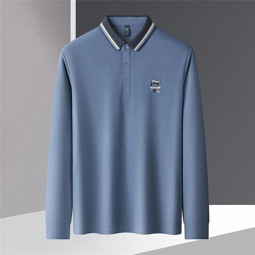 【绣花胸标】罗蒙春秋男士仿丝光polo衫男长袖t恤男商务男士polo衫 商品图2