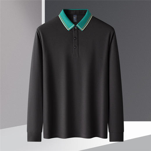 【撞色领】罗蒙春秋男士仿丝光polo衫男长袖t恤男商务男polo衫长袖 商品图7