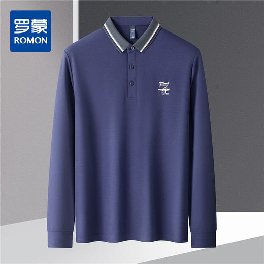 【绣花胸标】罗蒙春秋男士仿丝光polo衫男长袖t恤男商务男士polo衫 商品图0