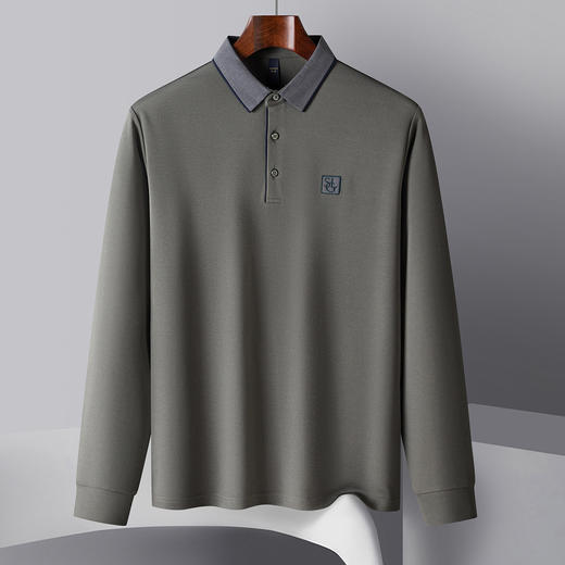 【双面含桑蚕丝】罗蒙男士绣花polo衫男长袖t恤男春秋男士polo衫 商品图1