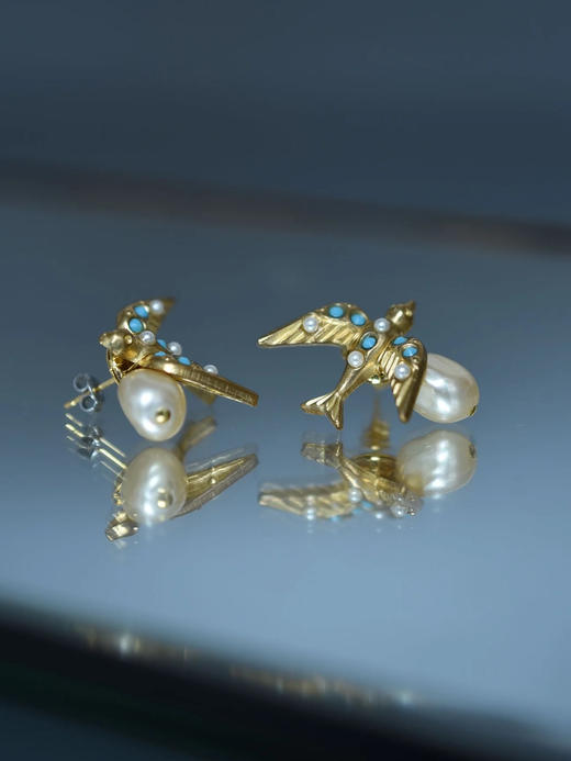 订购8周到｜Monshiro-TSUGUMI-鸟儿 绿松石 耳环［日本设计师］ 商品图7