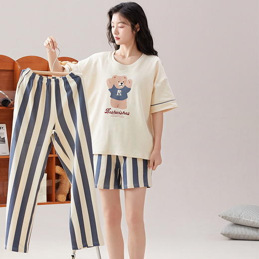 【免穿文胸】女士睡衣家居服三件套（4-308） 商品图4