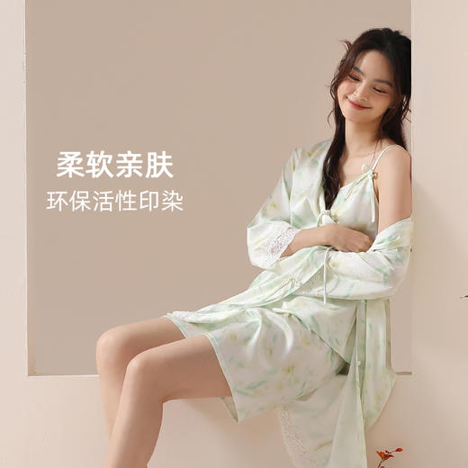【凉感丝滑冰雪丝】自然醒醉卧花丛睡衣女春夏季冰丝绸性感蕾丝花边三件套吊带纯欲家居服JLM 商品图11