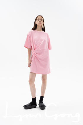 纽结拼牛仔连衣裙