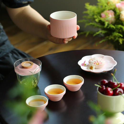 B-SM-5057 竹影快客杯旅行茶具(黑 白 粉） 商品图4