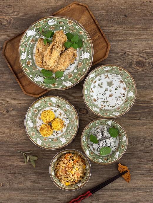 日本兔子碗盘子菜盘家用新款饭碗汤碗 釉下彩饭碗浅盘子平盘深盘12件套装 商品图11