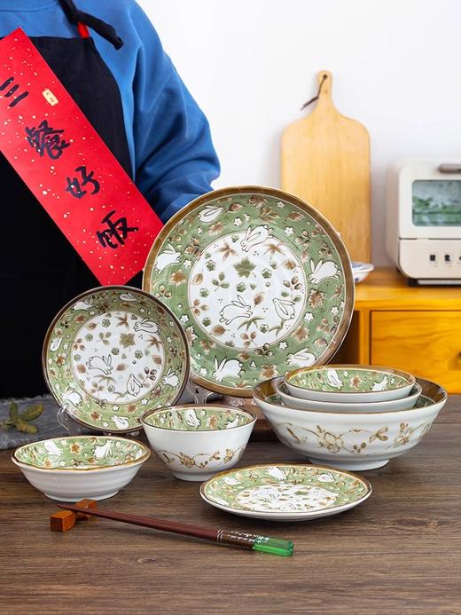 日本兔子碗盘子菜盘家用新款饭碗汤碗 釉下彩饭碗浅盘子平盘深盘12件套装 商品图6