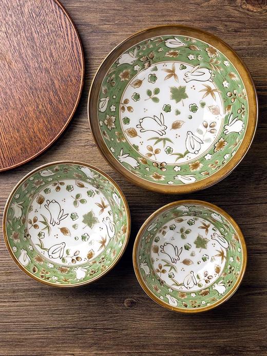 日本兔子碗盘子菜盘家用新款饭碗汤碗 釉下彩饭碗浅盘子平盘深盘12件套装 商品图9