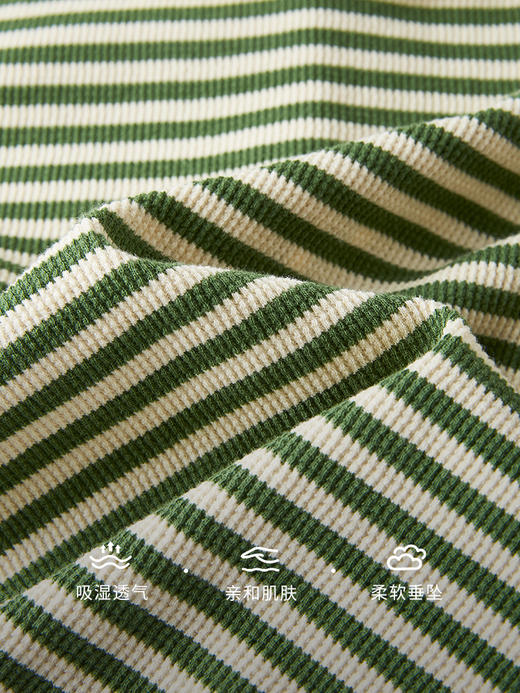 【专属特价】熙世界2025夏款甜美气质减龄娃娃领条纹T恤女短袖宽松休闲上衣 商品图3