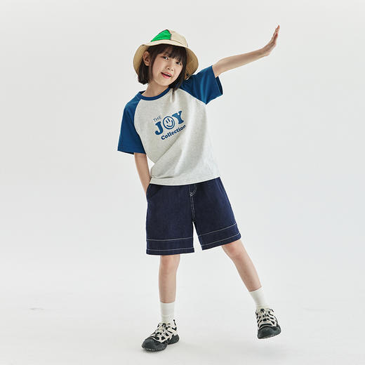 cicochild2024夏季新品儿童趣味拼色插肩短袖T恤百搭全棉圆领上衣 商品图4