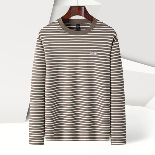 【桑蚕丝混纺】罗蒙春秋绣花胸标海魂衫t恤男长袖t恤男时尚条纹t恤长袖男 商品图5