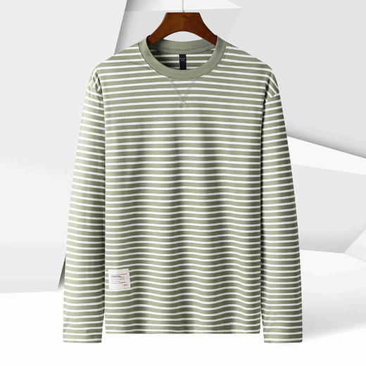 【桑蚕丝混纺】罗蒙春夏男装绣花胸标海魂衫t恤男长袖t恤男时尚男士条纹t恤长袖男 商品图2