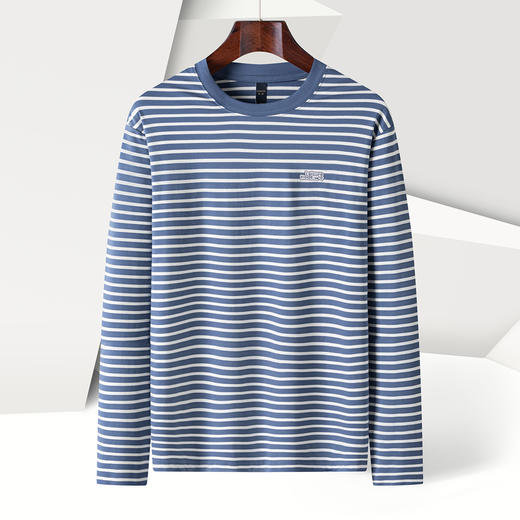 【桑蚕丝混纺】罗蒙春秋绣花胸标海魂衫t恤男长袖t恤男时尚条纹t恤长袖男 商品图7