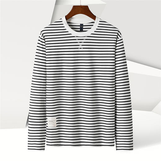 【桑蚕丝混纺】罗蒙春夏男装绣花胸标海魂衫t恤男长袖t恤男时尚男士条纹t恤长袖男 商品图4