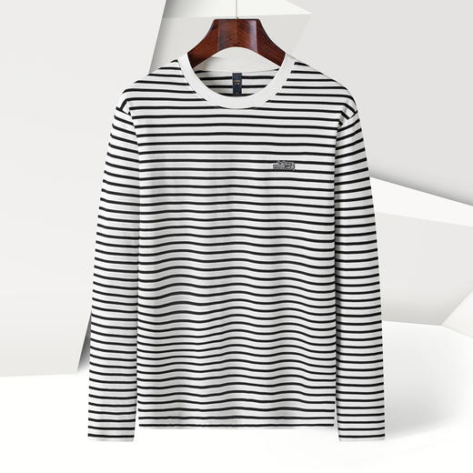 【桑蚕丝混纺】罗蒙春秋绣花胸标海魂衫t恤男长袖t恤男时尚条纹t恤长袖男 商品图6