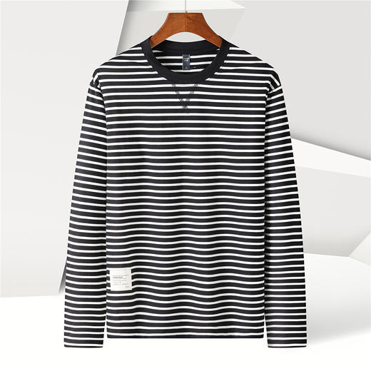 【桑蚕丝混纺】罗蒙春夏男装绣花胸标海魂衫t恤男长袖t恤男时尚男士条纹t恤长袖男 商品图5