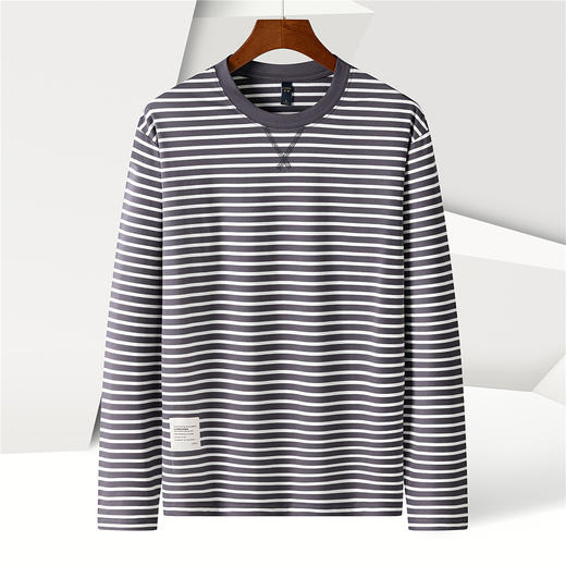 【桑蚕丝混纺】罗蒙春夏男装绣花胸标海魂衫t恤男长袖t恤男时尚男士条纹t恤长袖男 商品图3