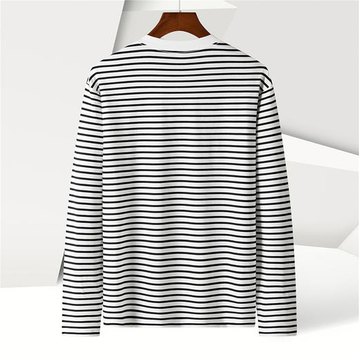 【桑蚕丝混纺】罗蒙春夏男装绣花胸标海魂衫t恤男长袖t恤男时尚男士条纹t恤长袖男 商品图1