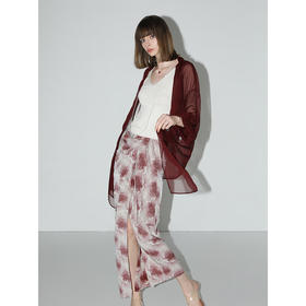 COCOBELLA晕染玫瑰印花高腰捏褶围裹式半身裙气质长裙HS7032