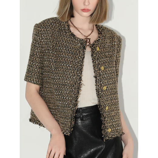 【秒杀】COCOBELLA手工毛边小香风花呢短袖外套女气质裸领西装SI3006 商品图0