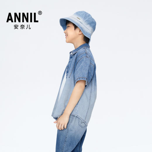 【实体店同款】男童全棉牛仔衬衫翻领短袖上衣新款安奈儿童装AB421747 商品图1
