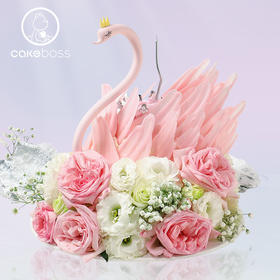 天鹅之馨双层天鹅鲜花奶油蛋糕