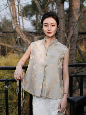 瑕疵|  盛唐牡丹 |玉兰花真丝双面穿马甲[特价品](特殊商品不退不换)