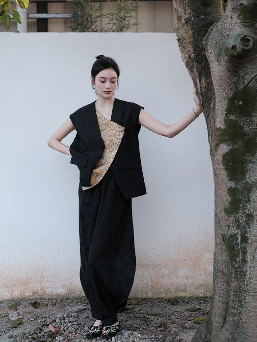 盛唐牡丹 |龟纹香云纱拼宋锦马甲 商品图8