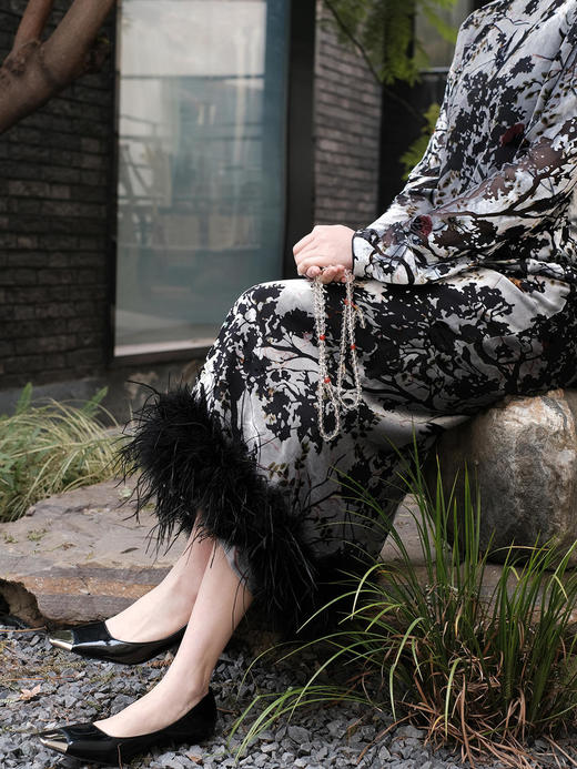 盛唐牡丹 | 丝绒小鸟配鸵鸟毛半裙（鸵鸟毛可拆卸） 商品图4