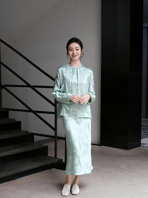 盛唐牡丹 |艾绿冠乐绉蝶恋花半裙 商品图0