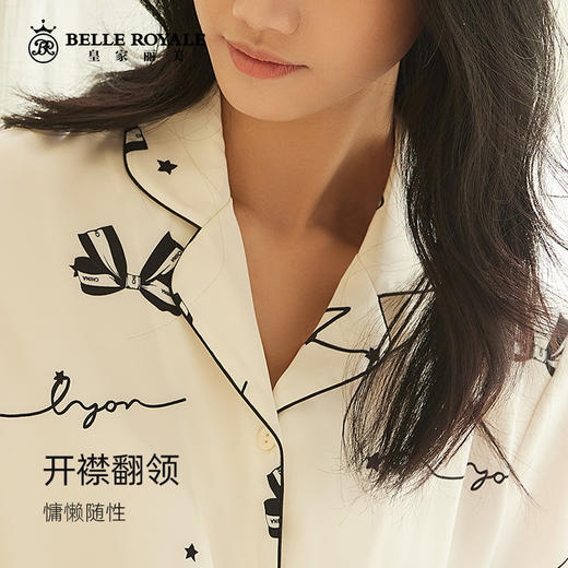 春夏新款蝴蝶结印花睡衣女短袖长款韩版ins风可外穿家居服JJT9114 商品图3