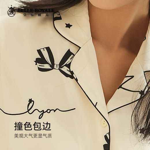 春夏新款蝴蝶结印花睡衣女短袖长款韩版ins风可外穿家居服JJT9114 商品图4