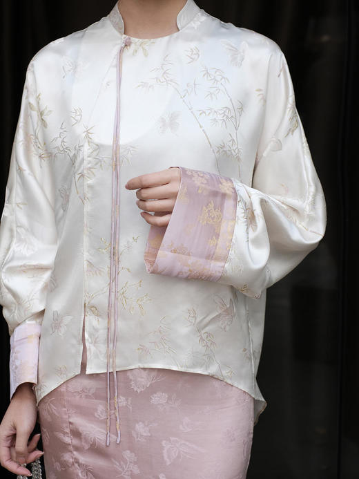 瑕疵|盛唐牡丹 |文竹戏蝶真丝提花上衣[特价品](特殊商品不退不换) 商品图4