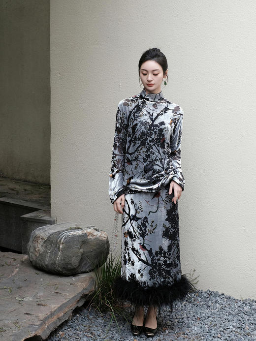 盛唐牡丹 | 丝绒小鸟配鸵鸟毛半裙（鸵鸟毛可拆卸） 商品图7