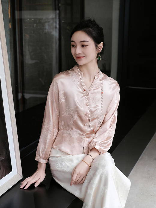 盛唐牡丹 |玉色/香槟金冠乐绉蝶恋花上衣 商品图11