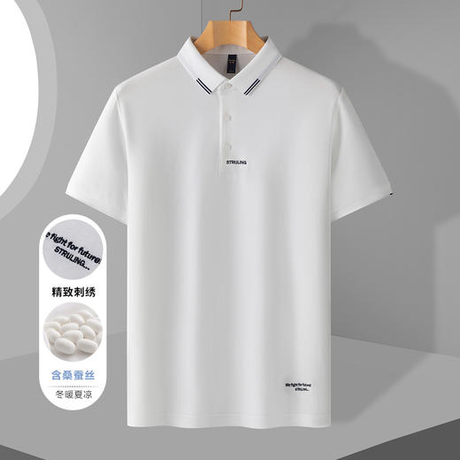 【含桑蚕丝】罗蒙夏季男士商务polo衫男短袖男夏季薄款绣花冰丝t恤男短袖 商品图1